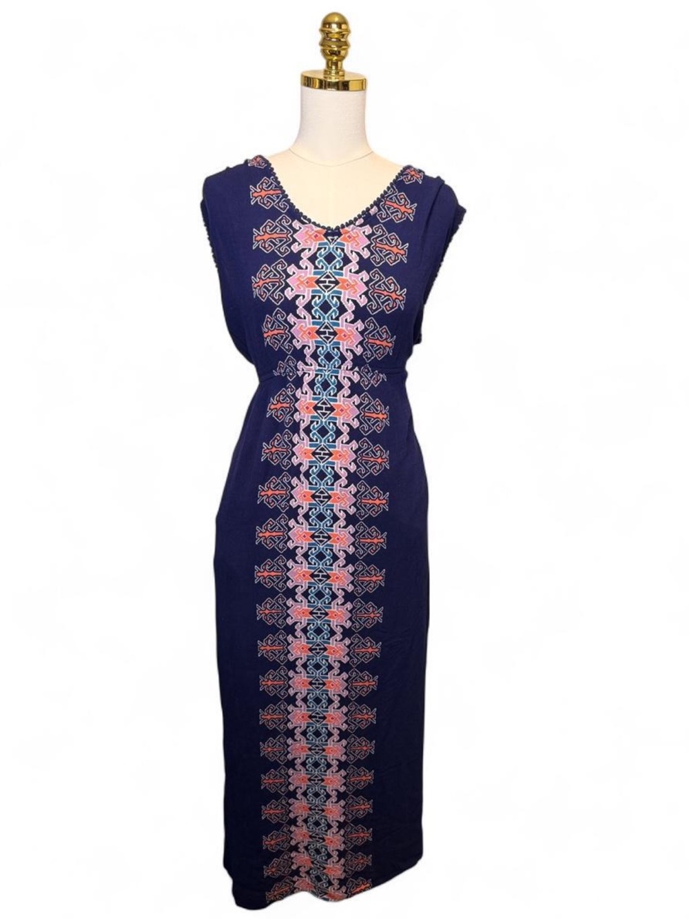 Xhilaration Embroidered Boho Maxi Dress | Navy | XXL